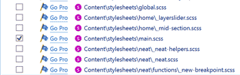Web Workbench compile checklist with only main.scss checked among the project stylesheets