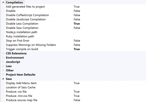 Web Workbench compilation options: trigger compile on build set to true, Sass compilation enabled